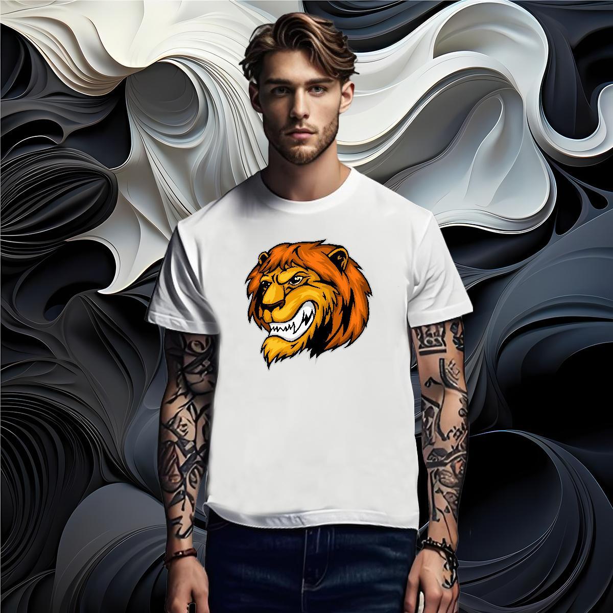 Fashion New Mens Tshirts lion Sport 100% Cotton 230g Tops Shirt Breathable Soft Comfortable Men T Shirts Cartoon Printing L-4XL