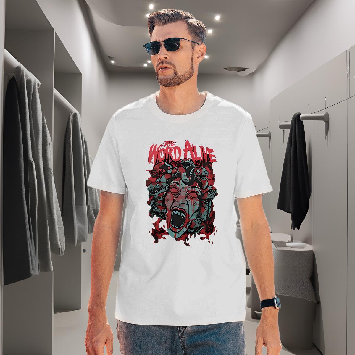 T Shirt For Man 230g Cotton scary Casual Beach Breathable Short Sleeve Custom Anime Men Tshirts 2024 DIY Comfortable Tees Shirts