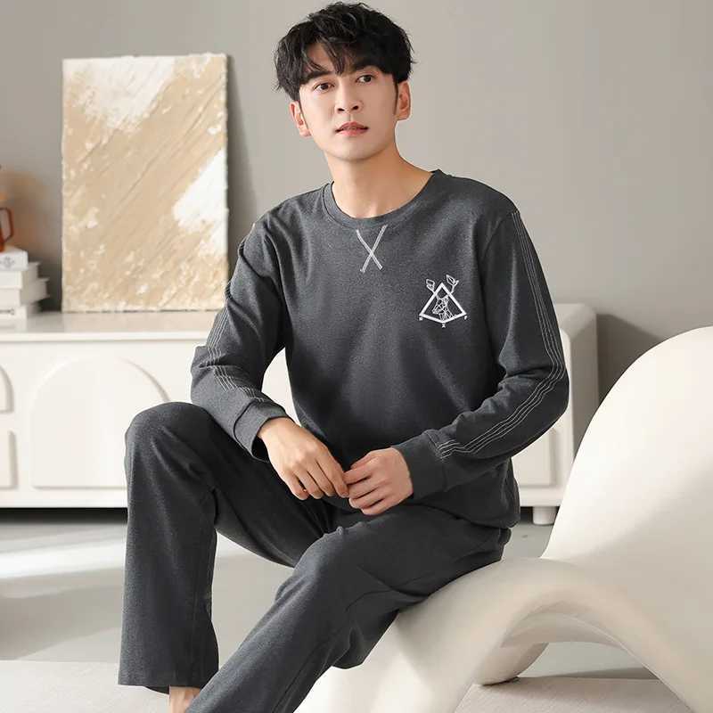 Mens sleepwear 100% pure cotton plus size winter sleepwear long sleeved sports sleepwear Korean plus size mens sleepwear setW240719