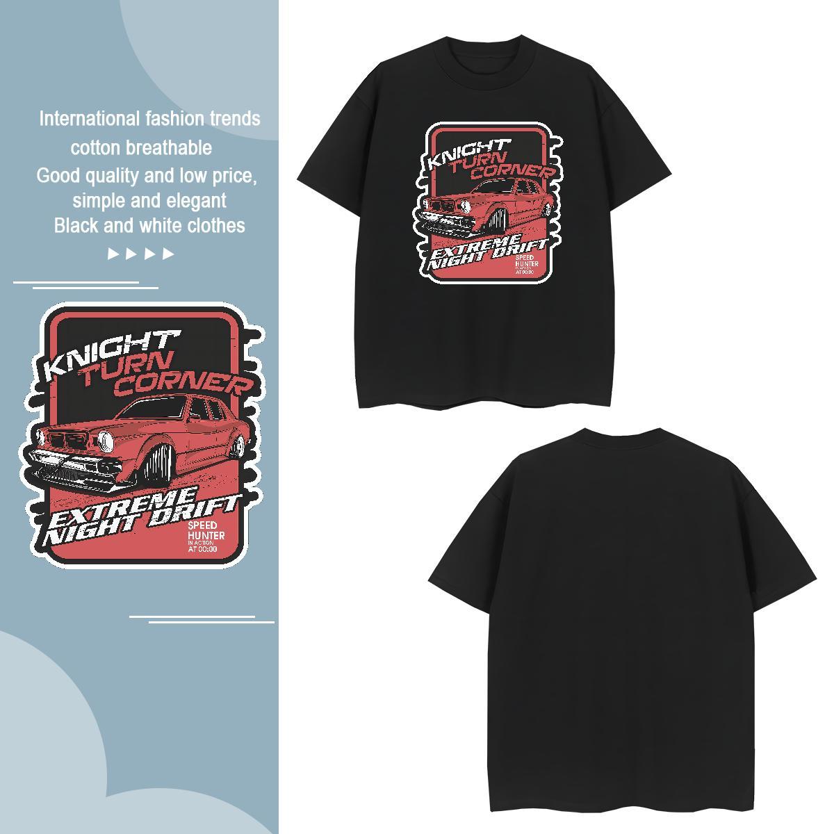 Loose Fit car 230g 100% Cotton Tshirts Street Casual Short Sleeve O-Neck T Shirt For Man Wholesale Anime Tees Shirts