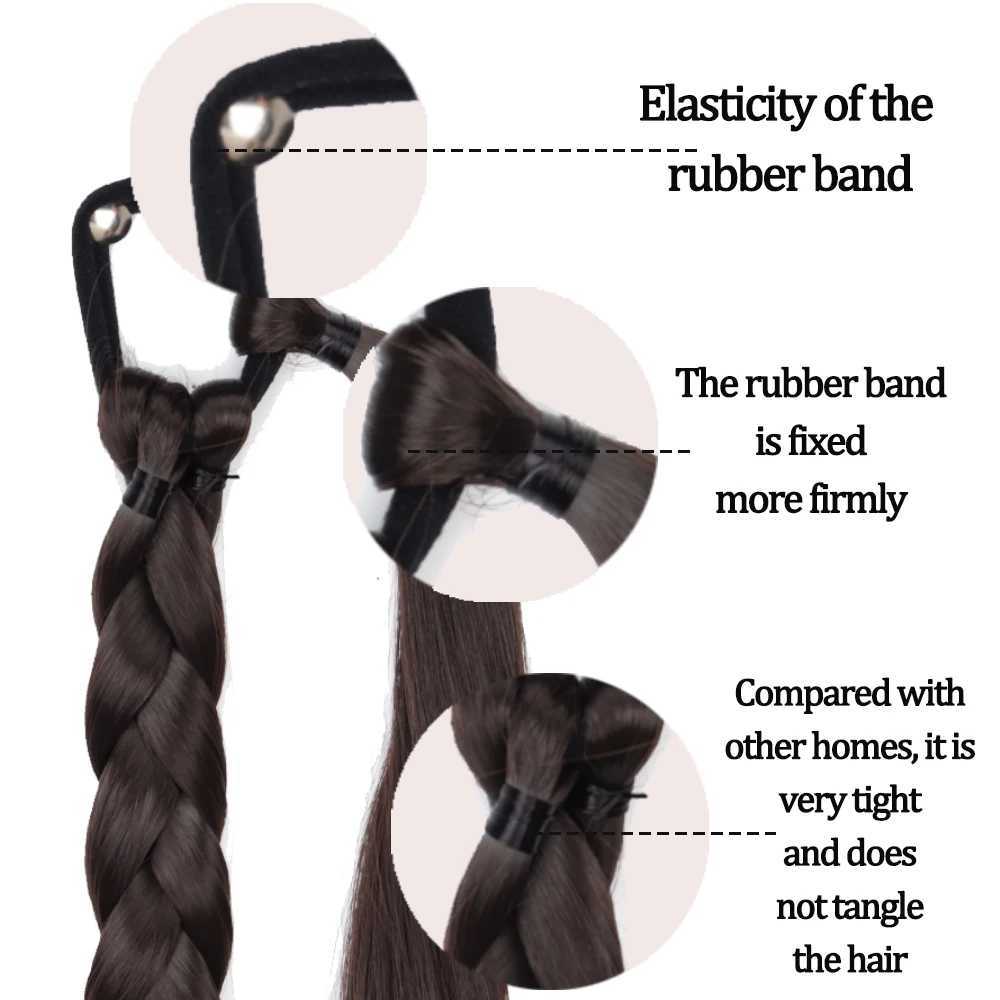 MISSQUEEN long straight braided ponytail synthetic ponytail hair extension black brown brain ponytail suitable for women W240817