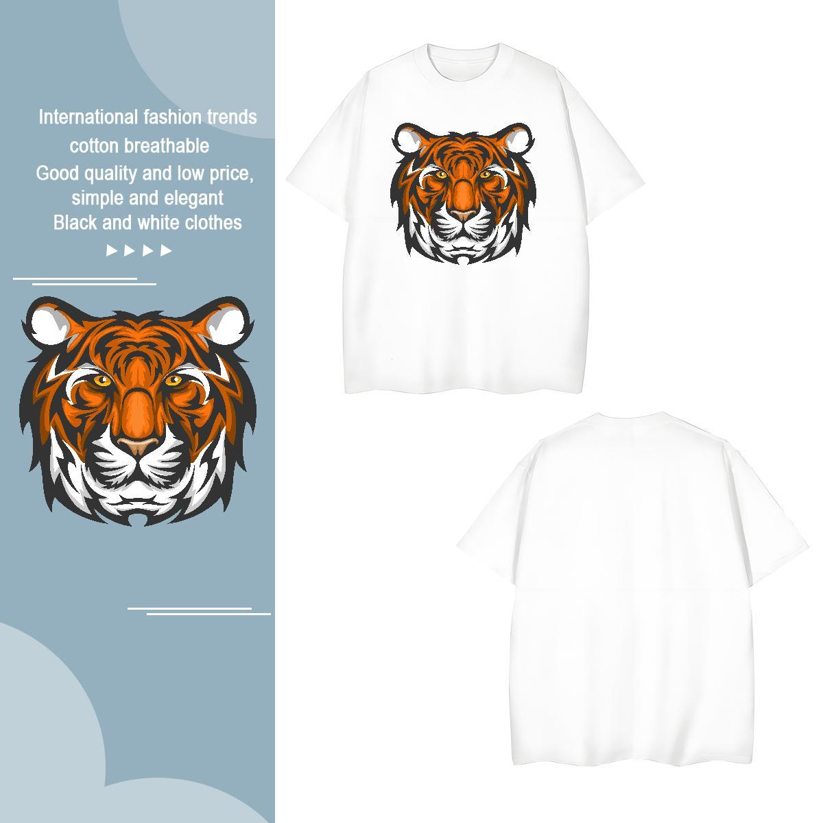 Comfortable T-Shirts for Men tiger Breathable Crew Neck Street Casual Anime 230g 100% Cotton Men Clothes T-Shirt 2024 Summer Polos