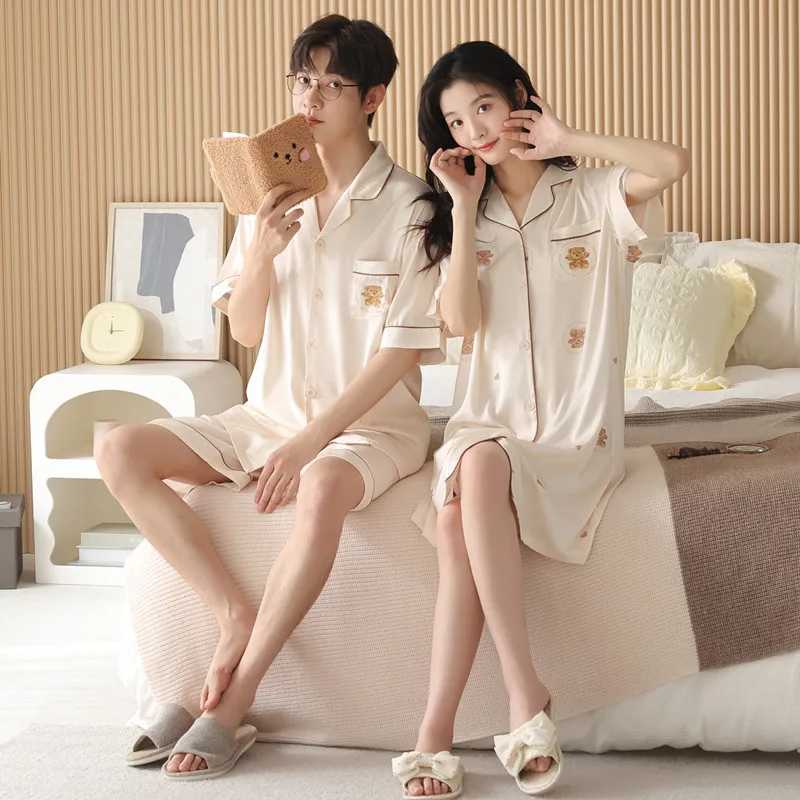 Korean sleepwear silk satin sleepwear couple set short sleepwear set womens sleepwear mens casual wear shortsW240719