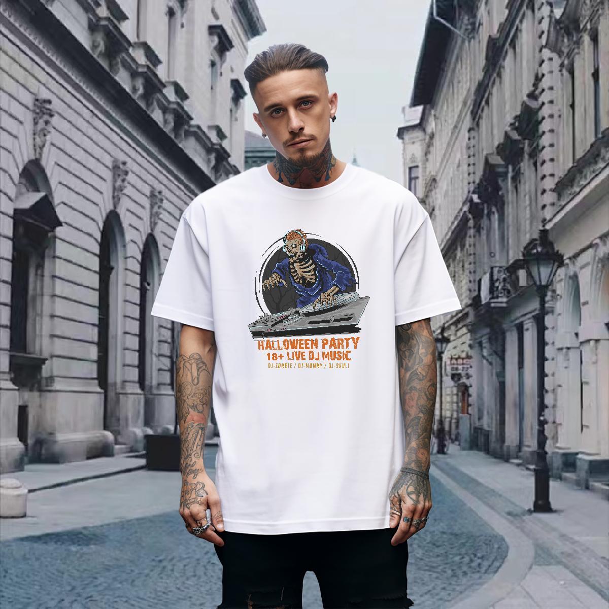 Brand T-Shirts skull Breathable Short Sleeve High Street Hip Hop Floral Print 230g Cotton Men Tshirts DIY Tops