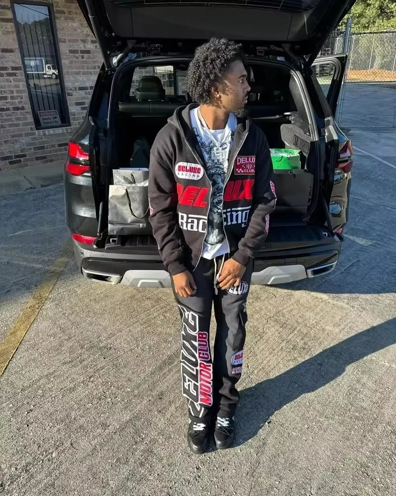 American Y2K Fleece Padded Zipper Hoodie Men Street Hip Hop Retro Joker Sweatshirt Couple Punk Warm Pattern Print Hoodie Top 240819