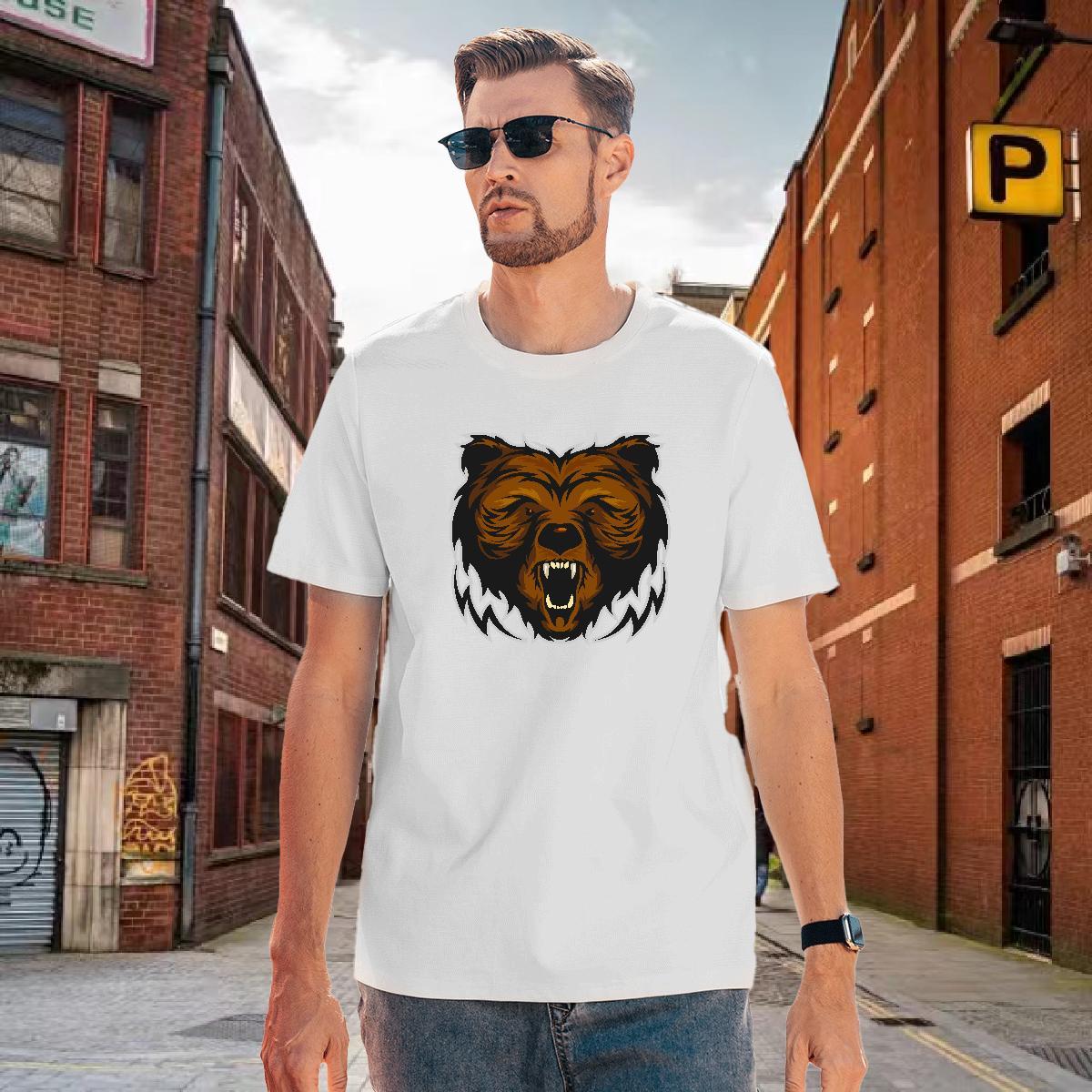 Cool Design T Shirt For Man bear Breathable Short Sleeve Beach Custom Cartoon 100% Cotton 230g Men Tops Tees Fashion Design Clothes