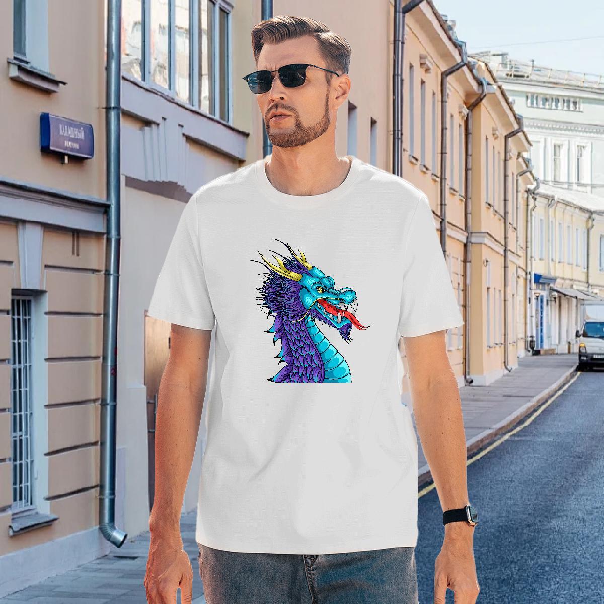 T shirt 230g Pure Cotton dragon head Hip Hop Crew Neck Customized Tshirt for Man Woman DIY Cool Design Tops Tees