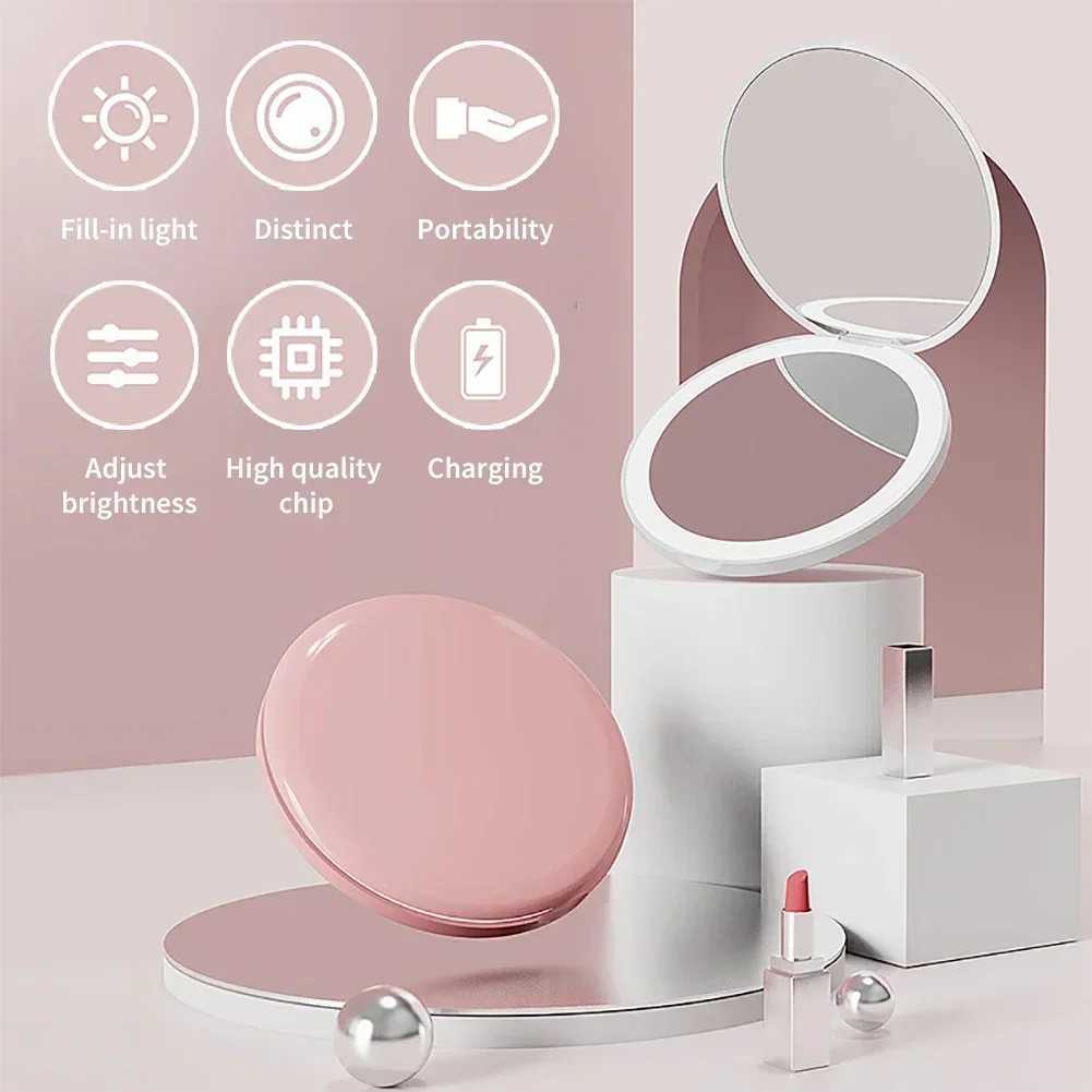 Makeup Mirror Light Mini Portable LED Light Hand Hold Cosmetic Mirror Foldable Lightweight Mini Design Pocket Mirror Y240819