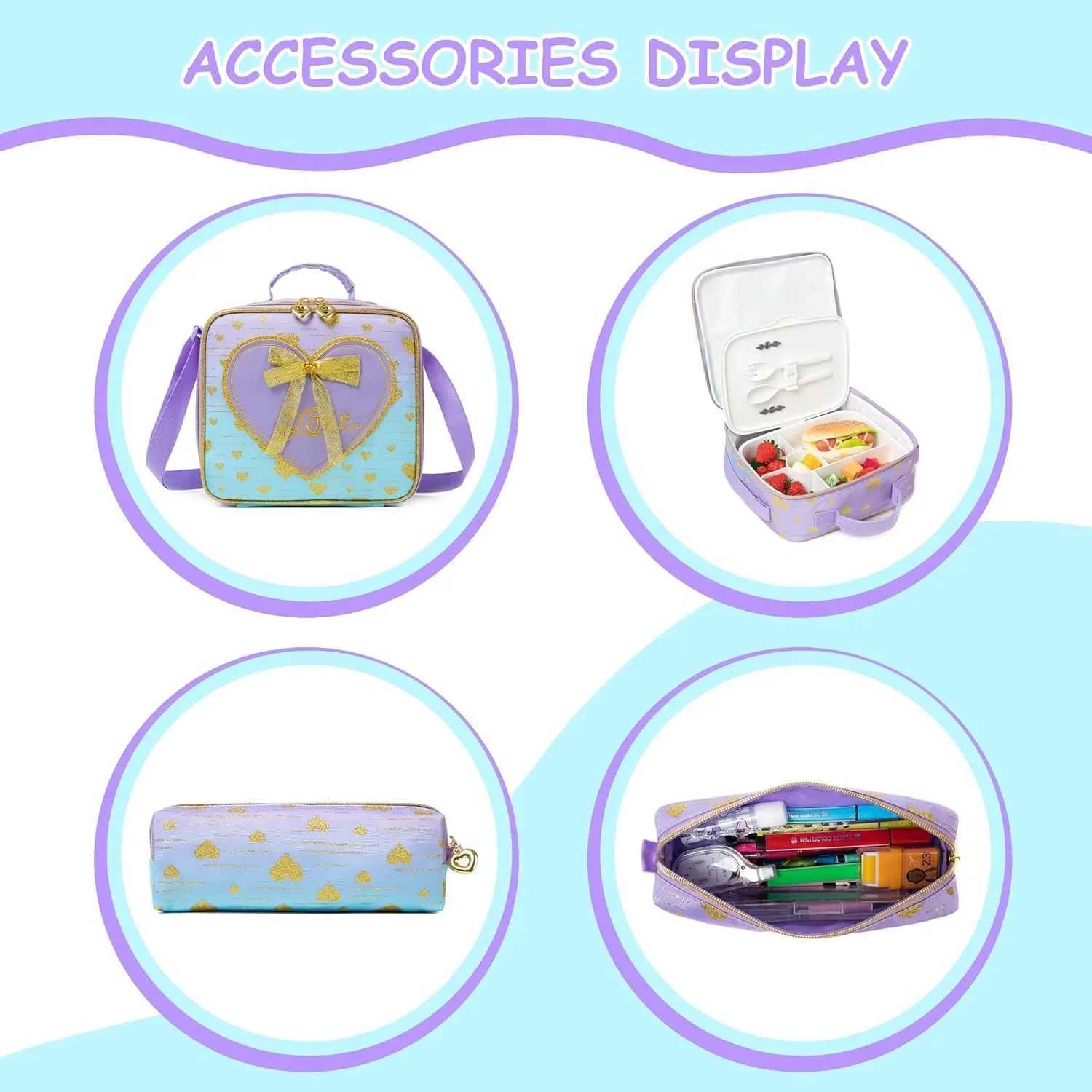 18Inch Trolley School Bags for Girls Children Travel Rolling Backpack School Trolley Bag Set with Lunch Bag Kids Wheeled Bookbag Y240820