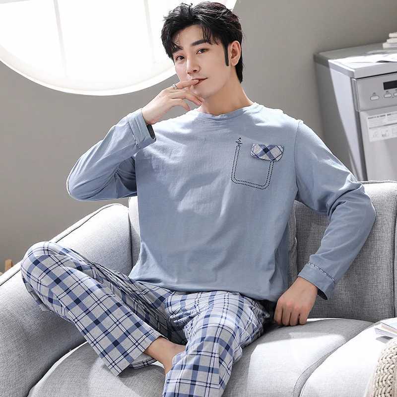 New Spring Mens Pajamas Long Sleeve Mens Pajama Set Mens Knitted Cotton Pajamas Mens Pajama SetW240719