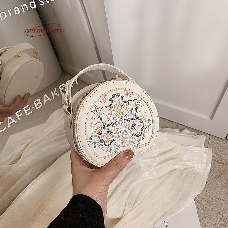 Swissmilitary Ethnic fashion show style small round spring summer, versatile and high-end for girls, embroidered hand-held crossbody bag #24