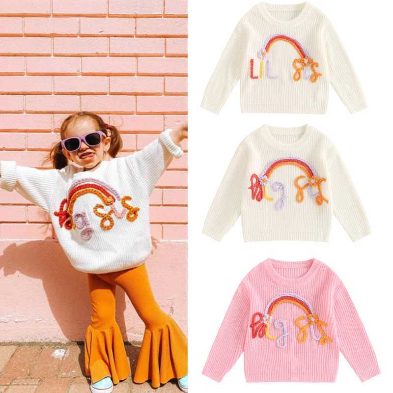 FOCUSNORM 0-5Y Little Girls Sweater Jacket Long Sleeve Rainbow Letter Embroidered Warm Knitted Pulling Knitted W240820