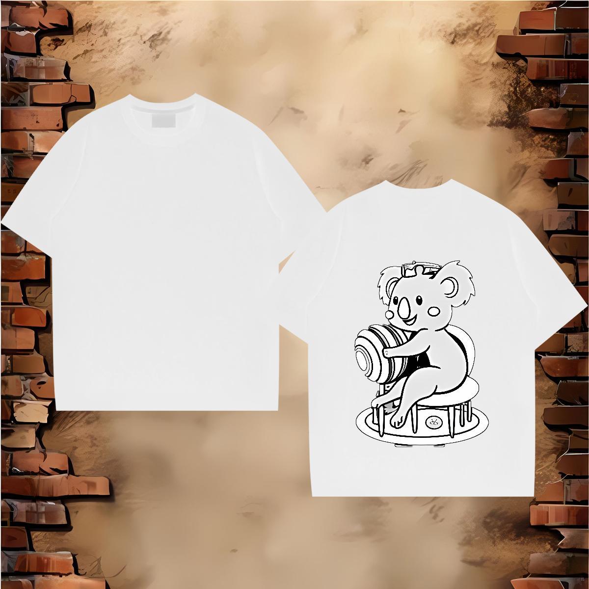 Customized Men Tshirts bear Casual Beach 230g Pure Cotton Tees Short Sleeve O-Neck Loose Man T Shirts White Plus Size