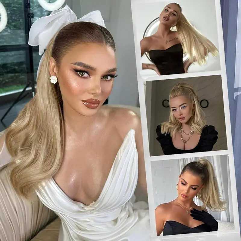 Blonde long ponytail p8/613 ponytail wig piece 100% human hair extension straight clip 16-26 inch ponytail W240817