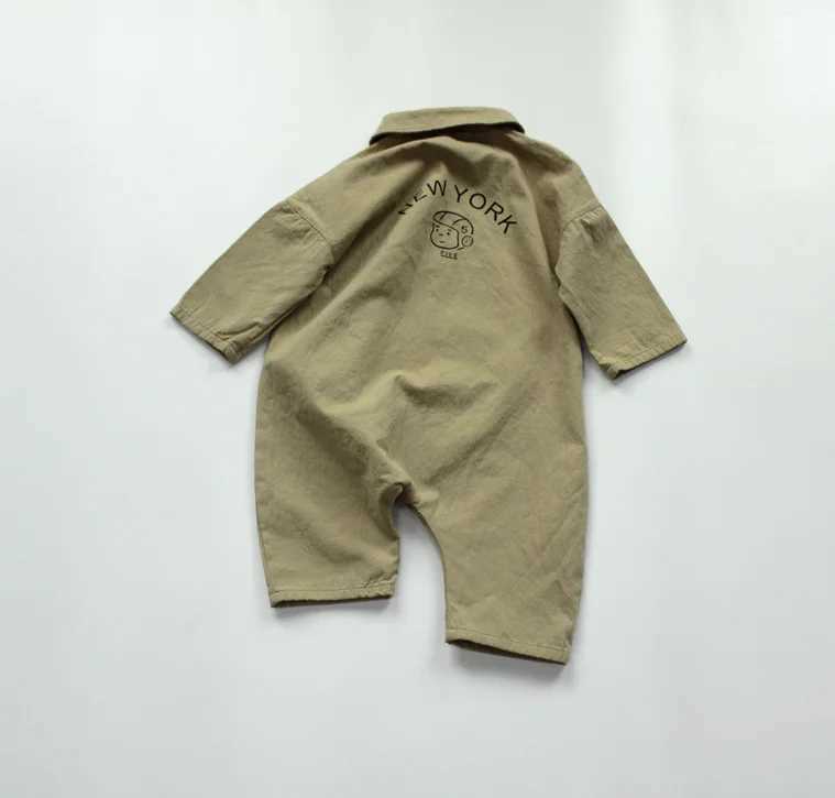 Korean style 2020 autumn new childrens cartoon printed jumpsuit cotton linen unisex childrens loose top W240806