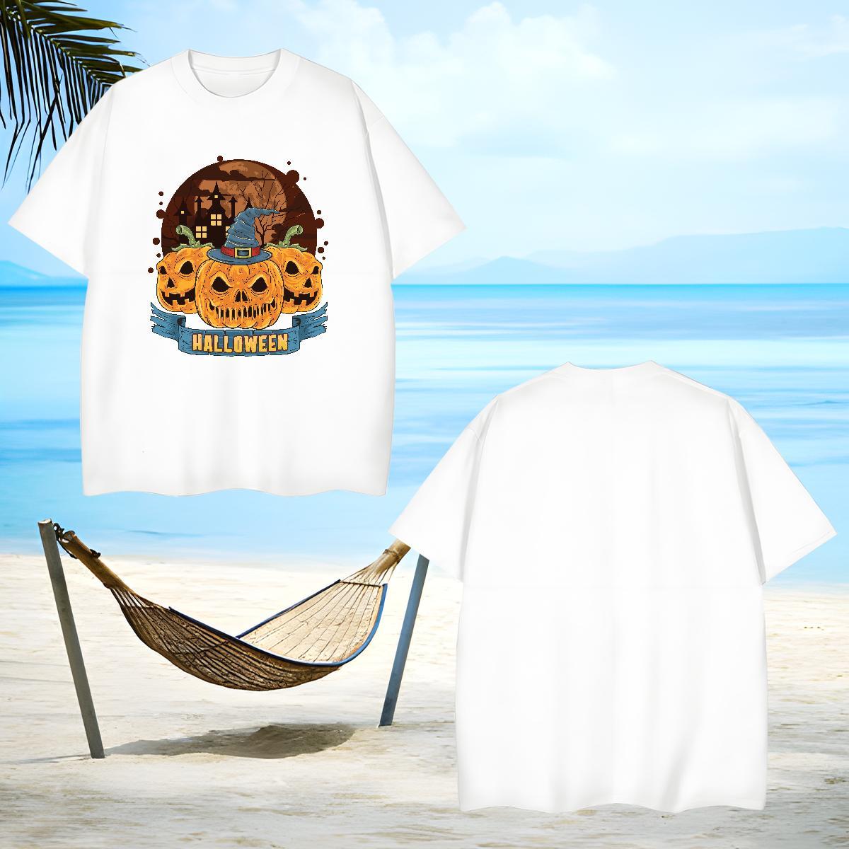 Soft Men T Shirts halloween Breathable Short Sleeve Street Casual Cartoon Printing L-4XL 230g 100% Cotton Couples T Shirts 2024 New Polos