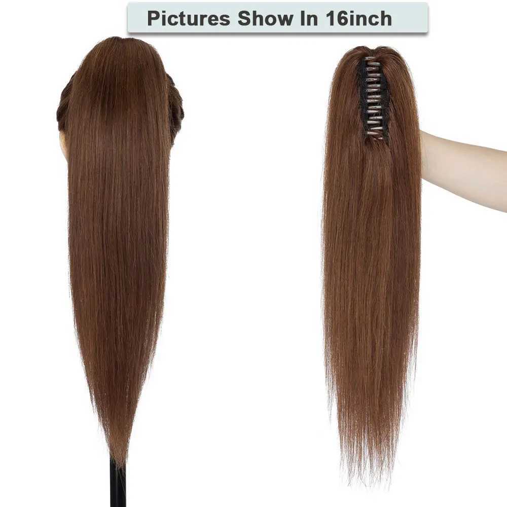 Human hair claw clip ponytail extension brushed 14-22 inch straight hair piece high ponytail W240817
