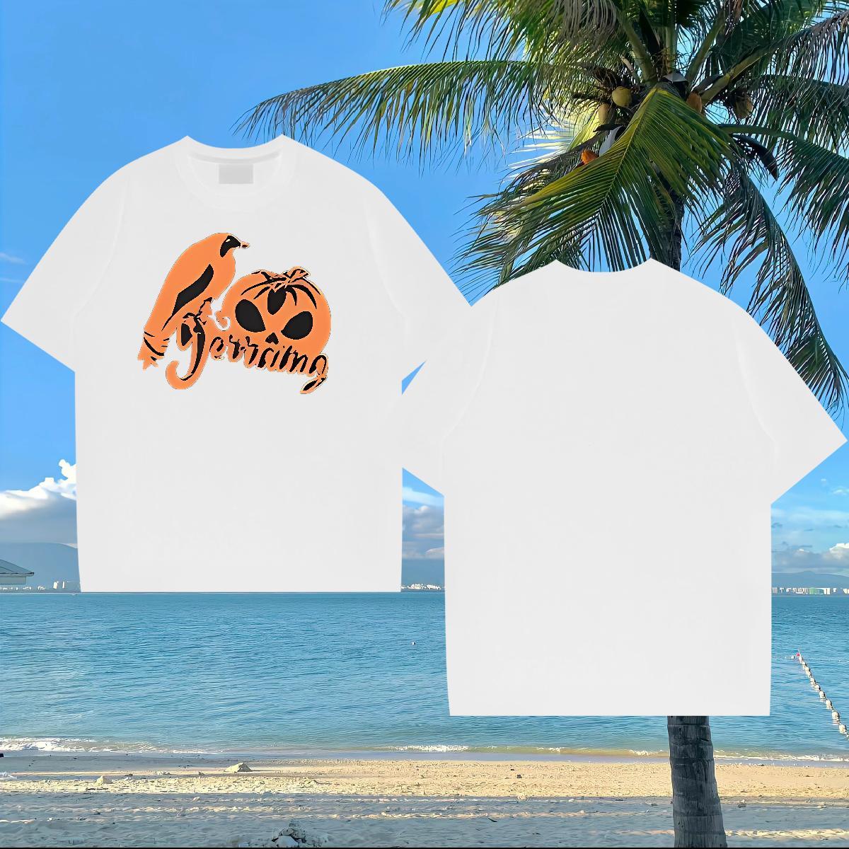 Designer Fashion Couples T Shirts pumpkin Casual Daily Wear 100% Cotton 230g Polos Breathable Short Sleeve Soft Man T Shirts DIY