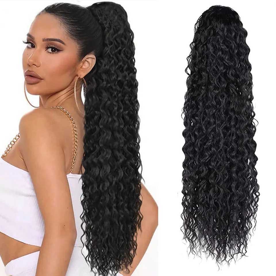 Synthetic 22 inch long wavy curly ponytail extension clip in tugged ponytail wig African ponytail female hair fake W240817