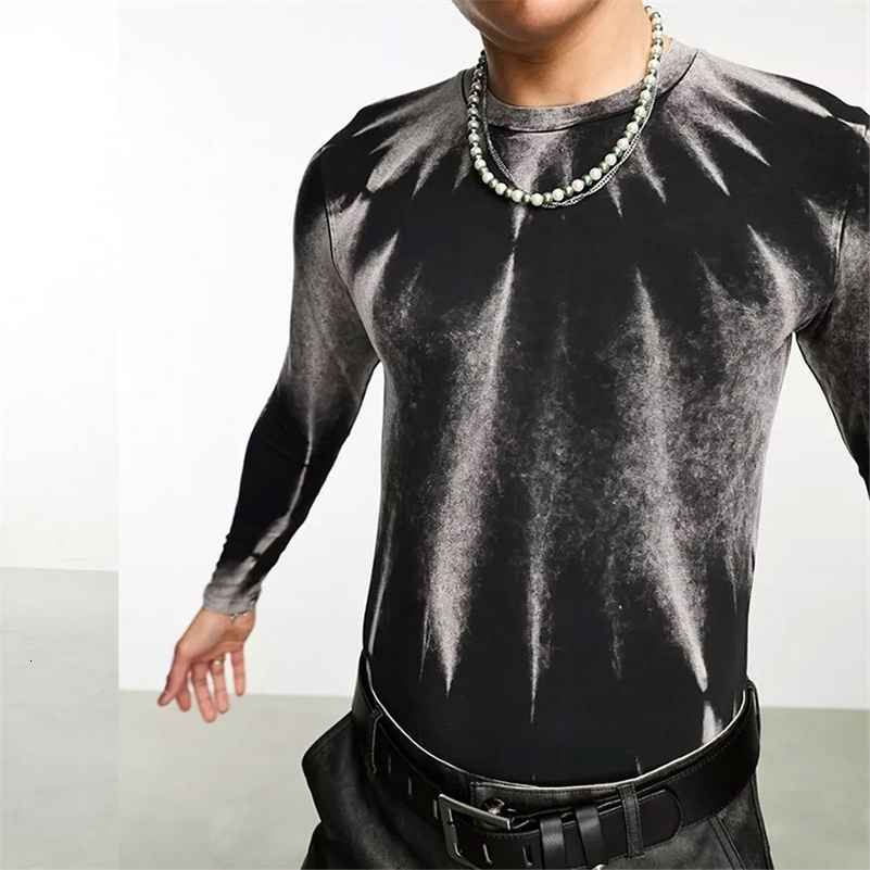 Fashion Mens T Shirts Streetwear Fall Long Sleeve O Neck Stretch Slim Fitting Basic Tops Men Y2K Style Printed T-shirt 240819