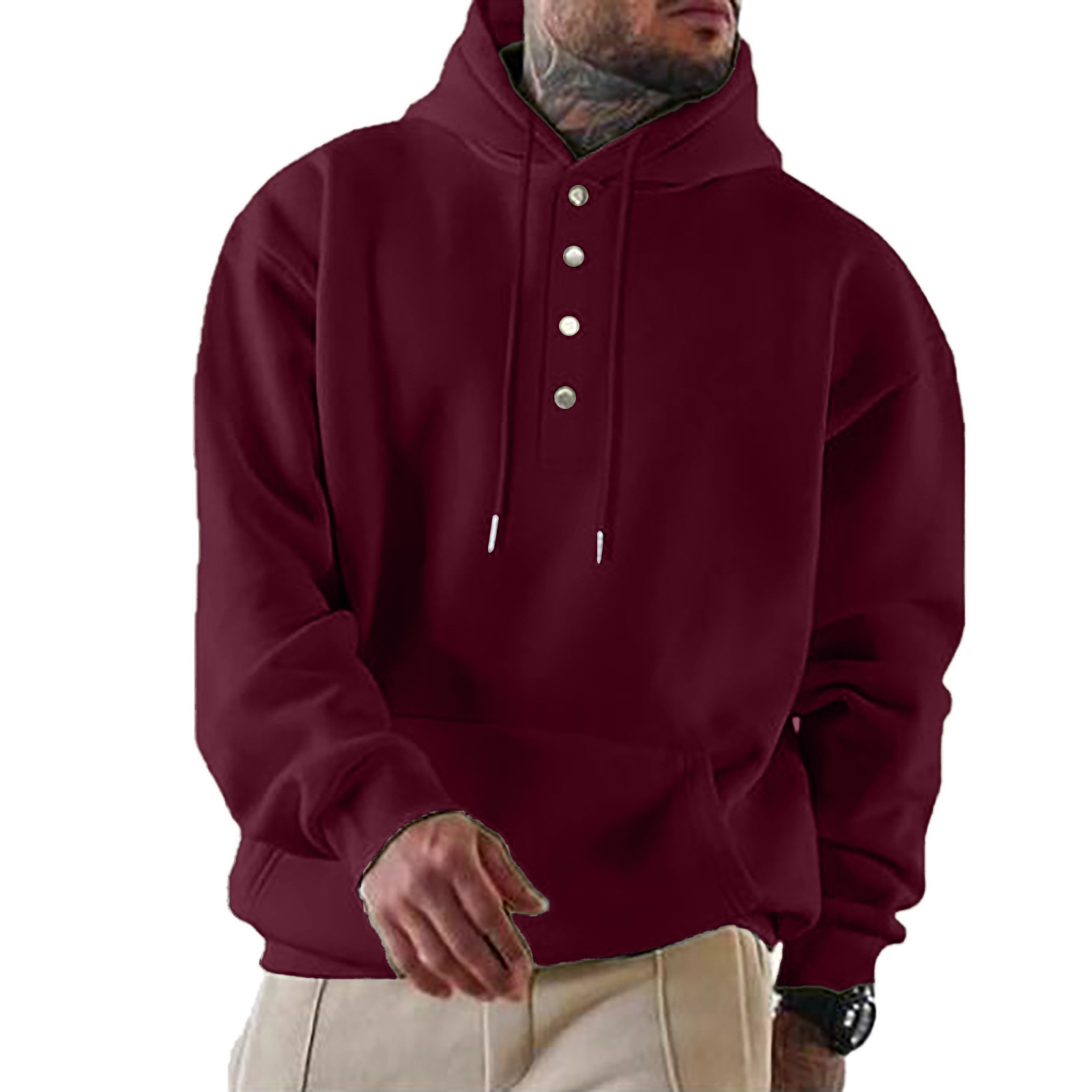 Mens Solid Color Casual Pullover Hoodie for Autumn Winter Fashion Warm Long Sleeve Sweater R240820