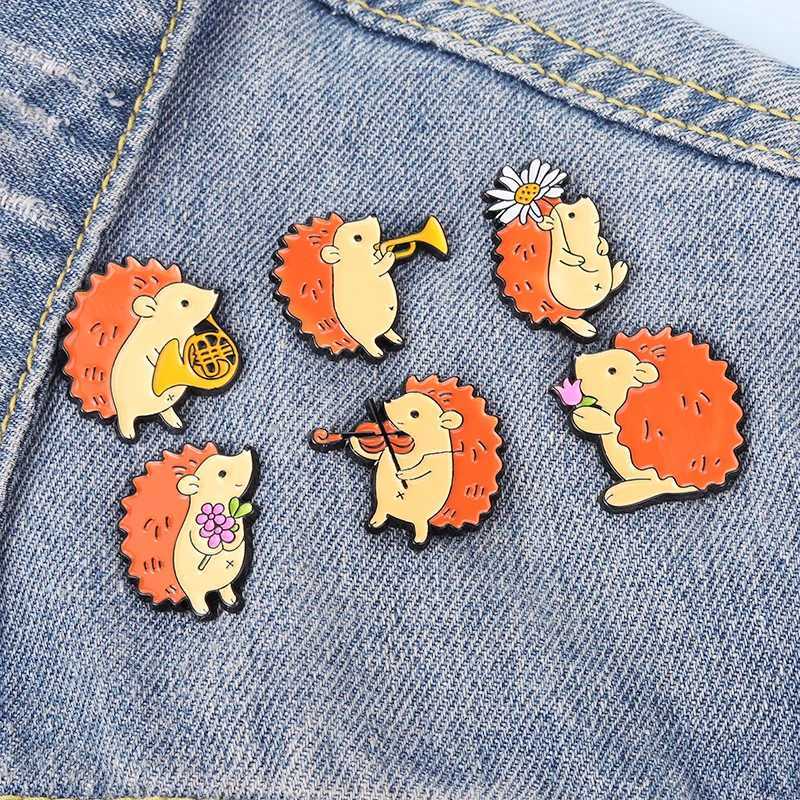Musical Instruments Flower Chest Saxophone Violin Badge Hedgehog Band Collar Enamel Pin Bag Hat Backpack Accessories Jewelry W240815