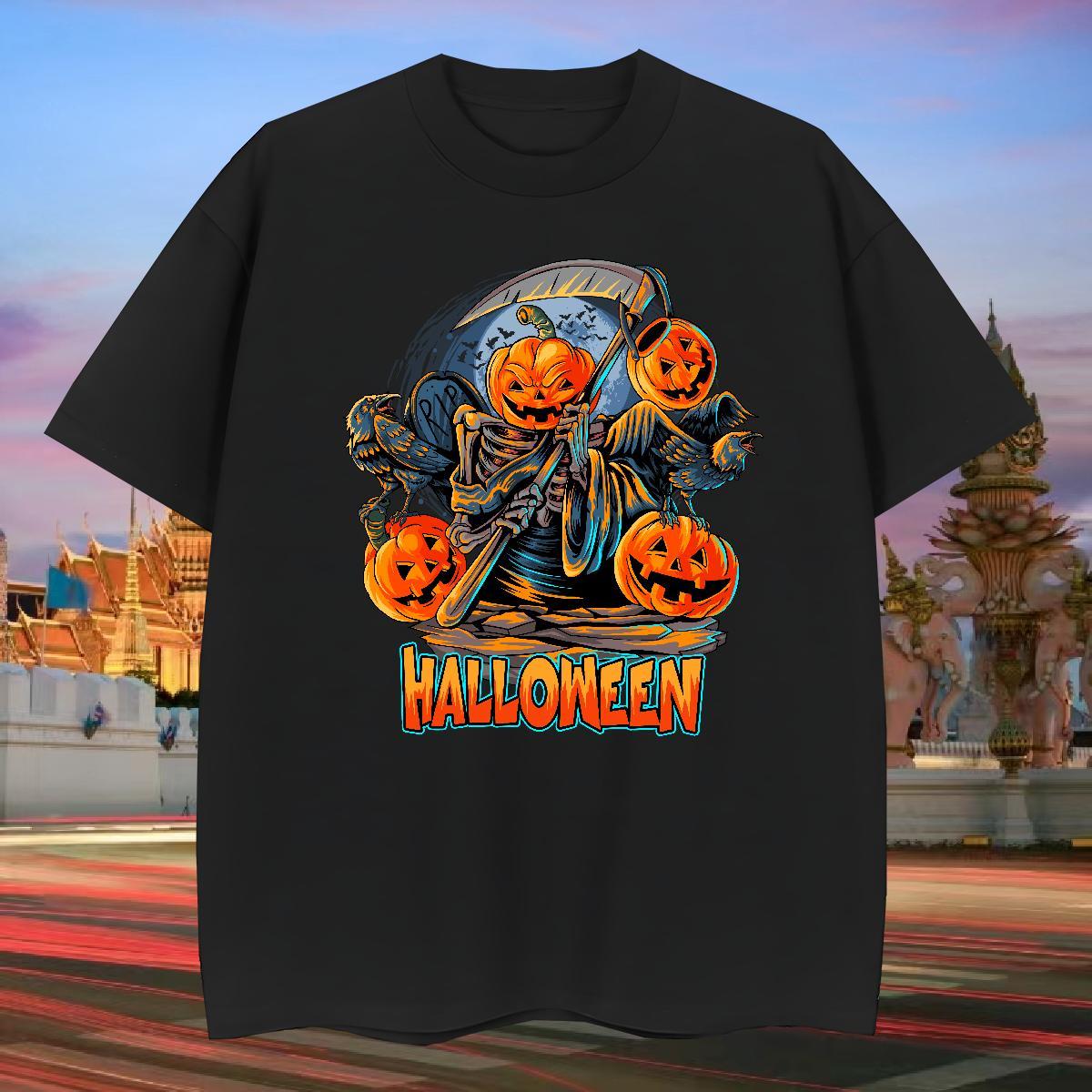 DIY Men Tees halloween Summer Casual 230g Pure Cotton Tops Shirt Crew Neck Breathable Designer T-Shirts for Men Oversized