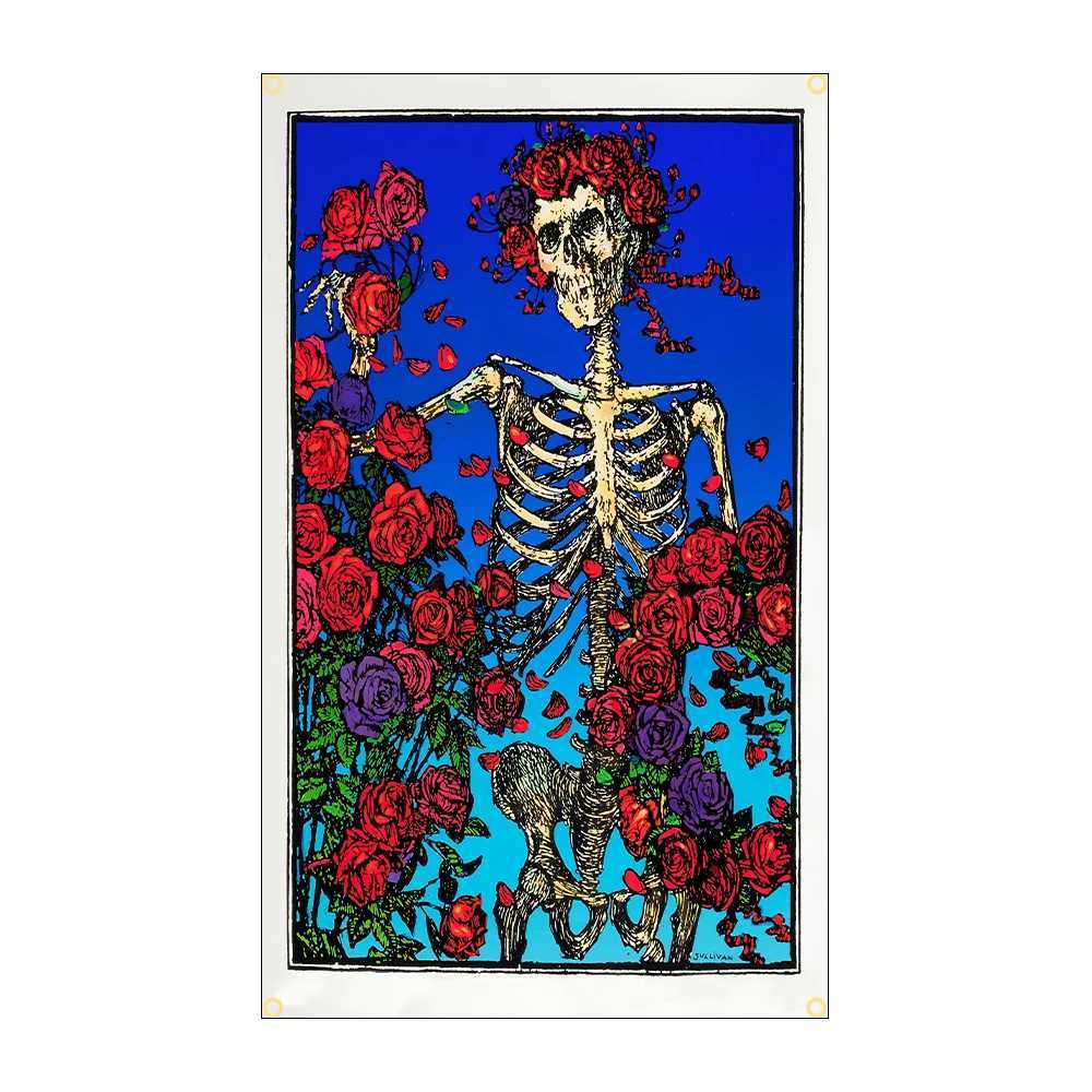 FLAGDOM 90X150CM 3X5Ft Grateful Dead Flag Psychedelic Rock Skull Banner For DecorationXJ240819