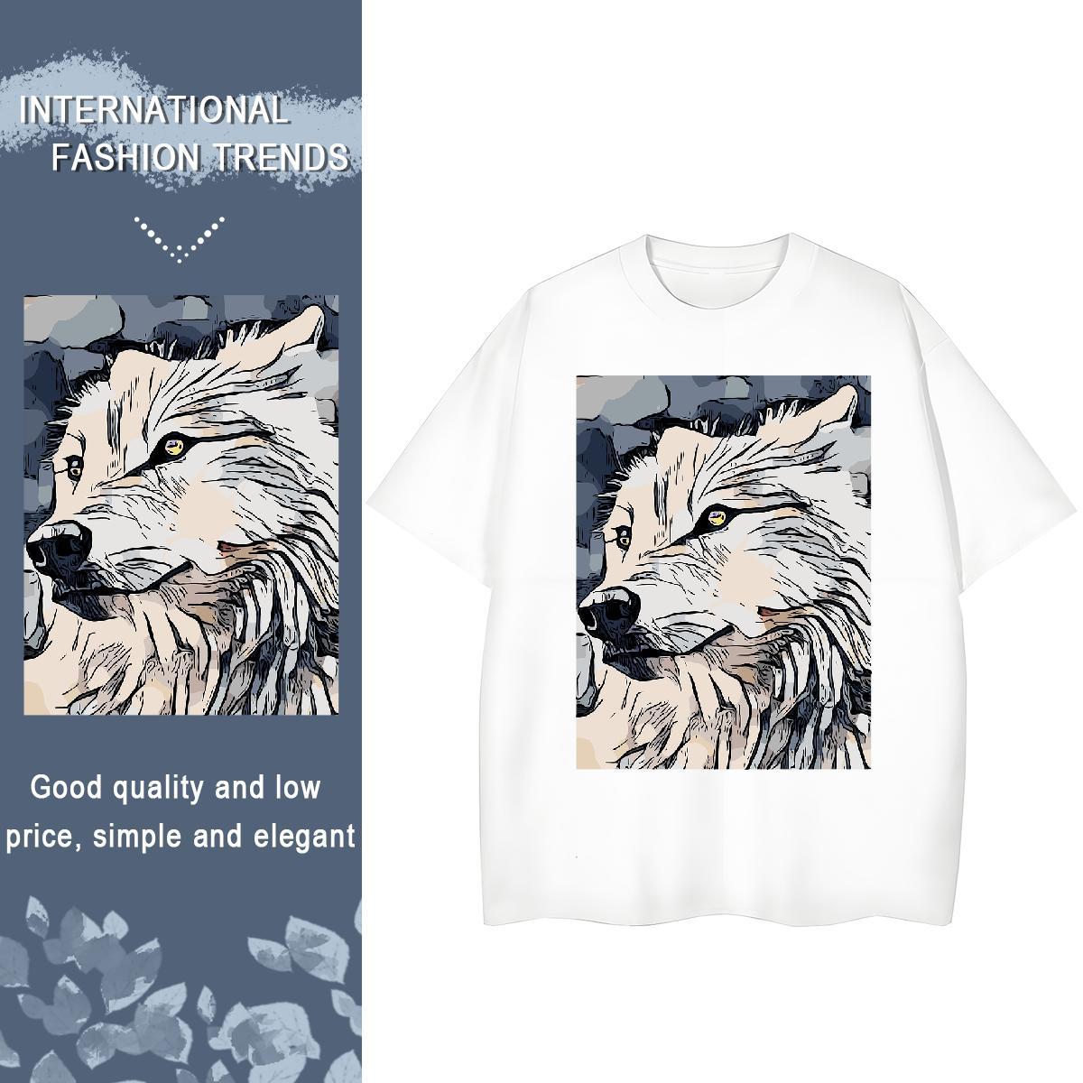 2024 Designer Couples T Shirts Sports Casual Crew Neck Tees Shirts Brand 230g Cotton wolf Cartoon Printing L-4XL Womens T Shirts