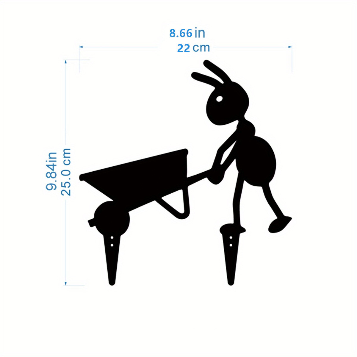 Garden decoration interesting work farm ants garden stake decoration with fork and wheelbarrow, black metal 2 pieces ants