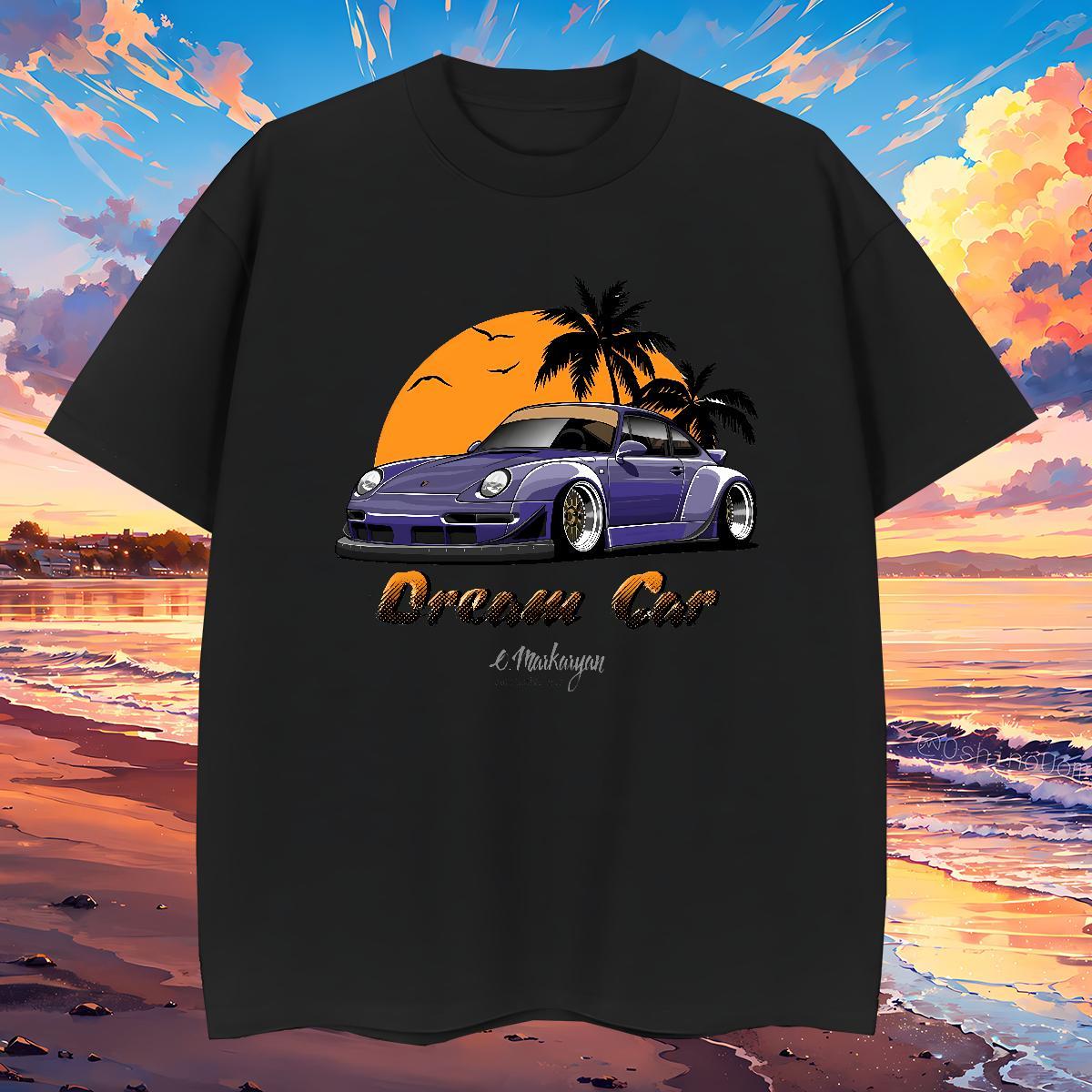 Loose Fit car 230g 100% Cotton Tshirts High Street Hip Hop O Neck Short Sleeves T shirt Fashion Designer Customized Print Polos