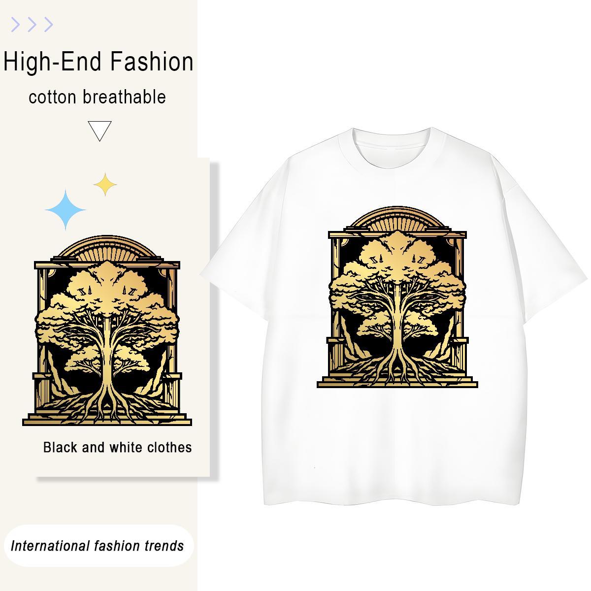 Wholesale Mens Tshirts tree Beach 230g 100% Cotton Clothes Breathable Short Sleeve Cool Design Men T Shirts DIY Printed