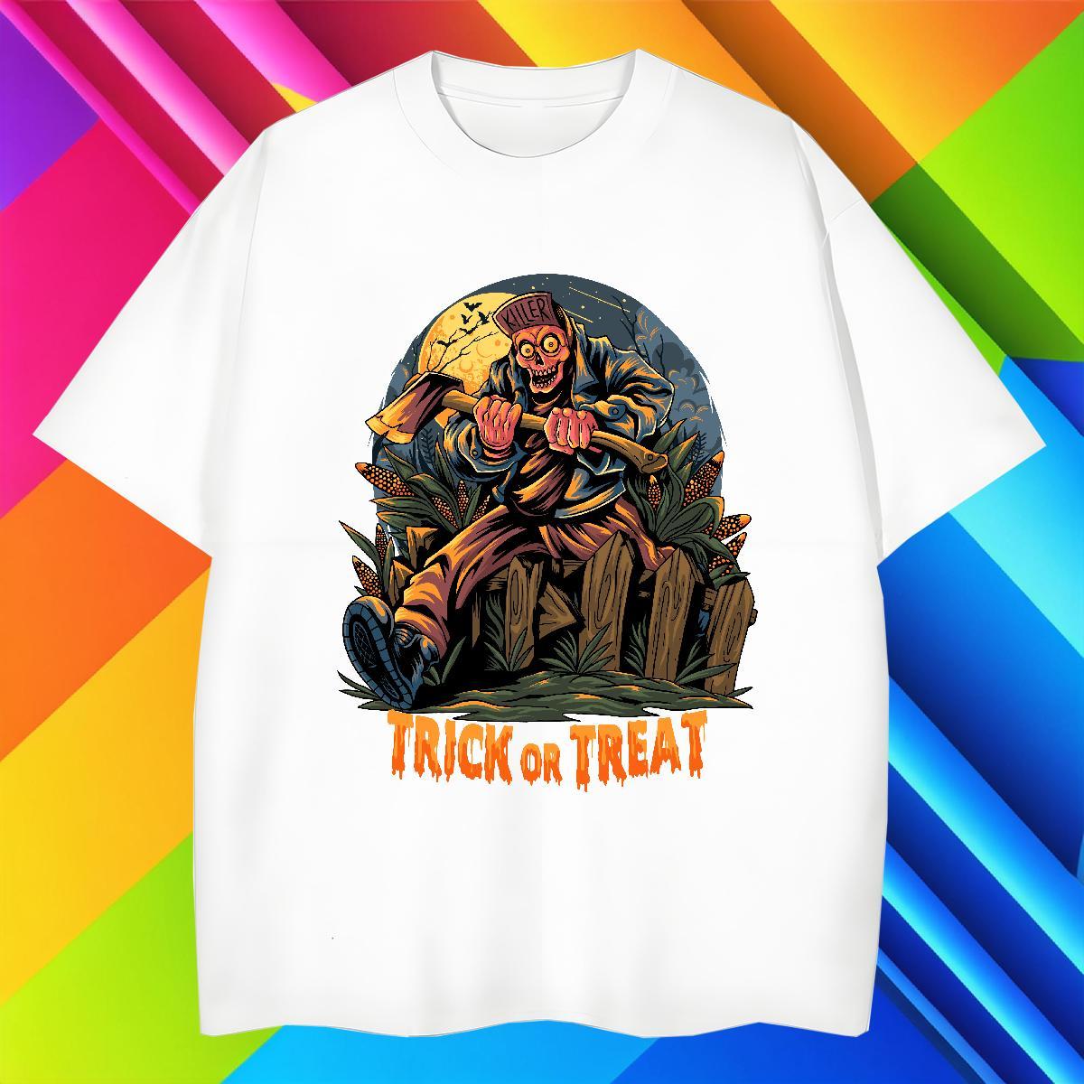 Unisex T Shirts Men halloween O Neck Short Sleeves Anime Printing Street Customized 230g Pure Cotton Tshirts 2024 DIY Top Tees