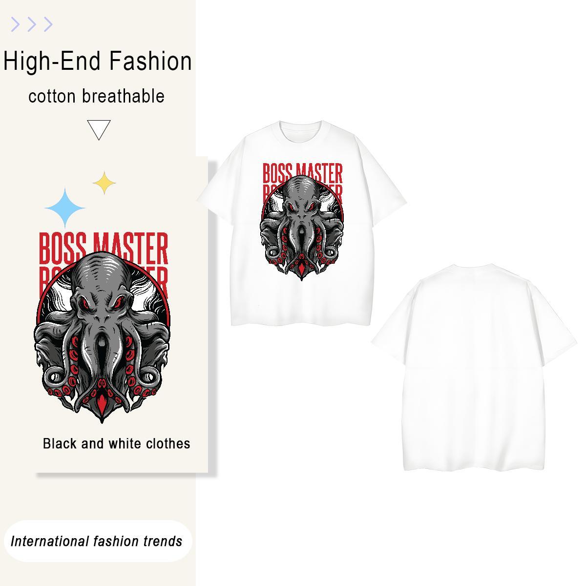 Free Shipping Terror octopus 230g Cotton Men Tops Tees Beach Pure Cotton T shirt Fashion Designer DIY Printed Tee Shirt
