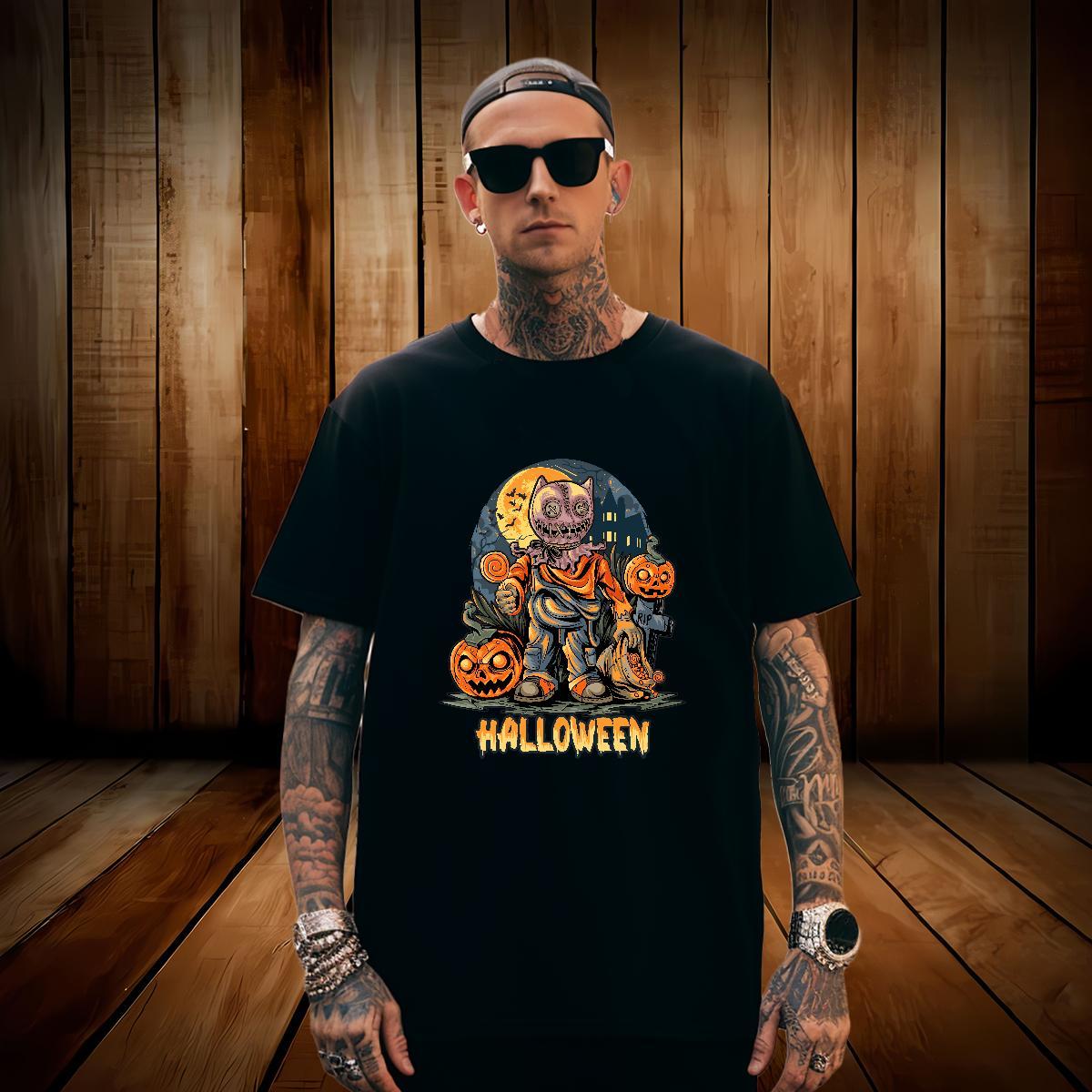 Free Shipping Men T Shirts pumpkin Short Sleeve Soft Street Casual DIY Printed 230g 100% Cotton Tshirts New Arrival Top Tees
