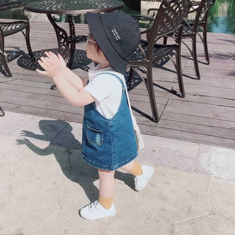 Girls fashionable straight denim dress with pockets summer baby and childrens jumpsuit for girls W240806