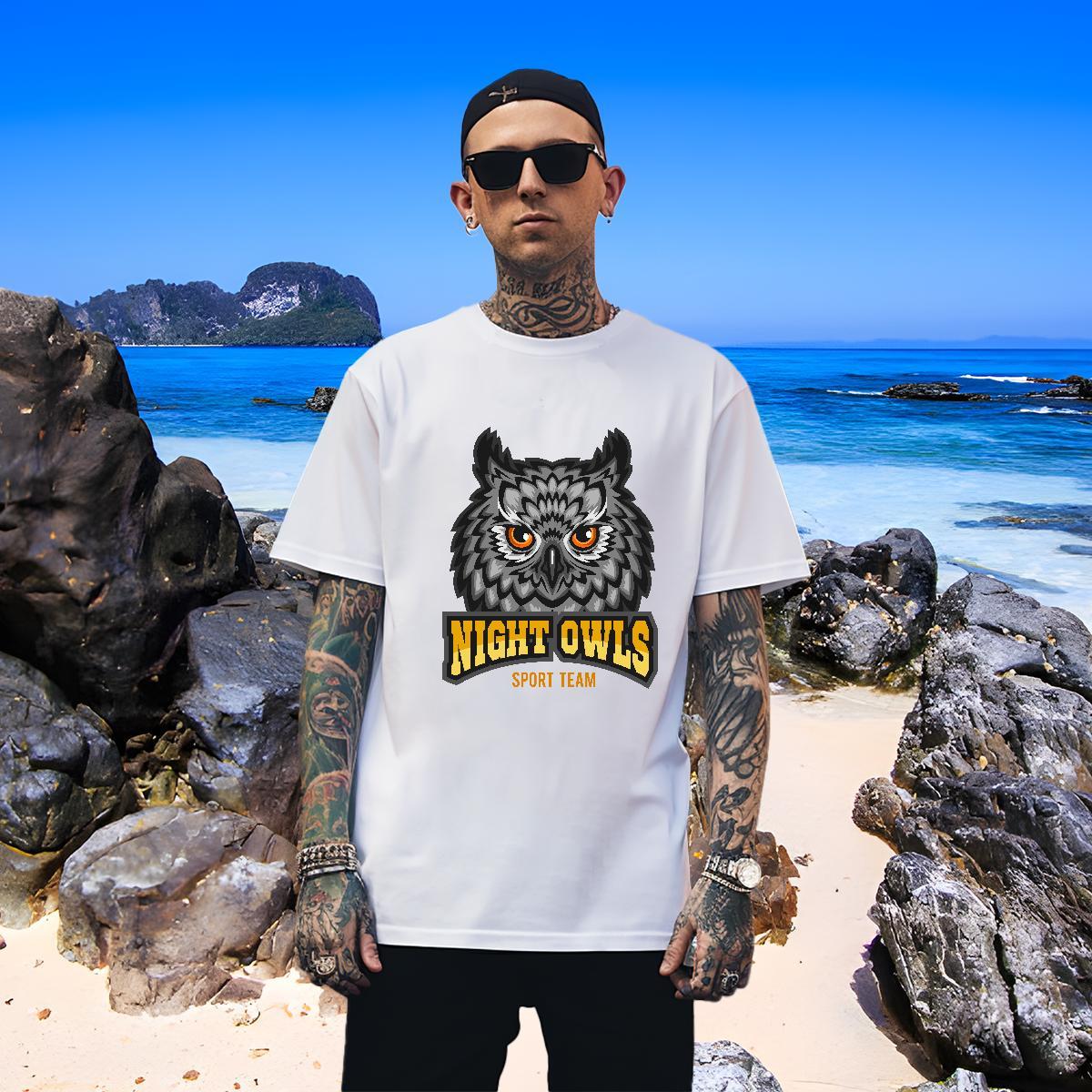 Designer Man T Shirts owl Breathable Crew Neck Casual Daily Wear DIY Printed 230g Cotton Couples T Shirts Fashion Casual Top Tees
