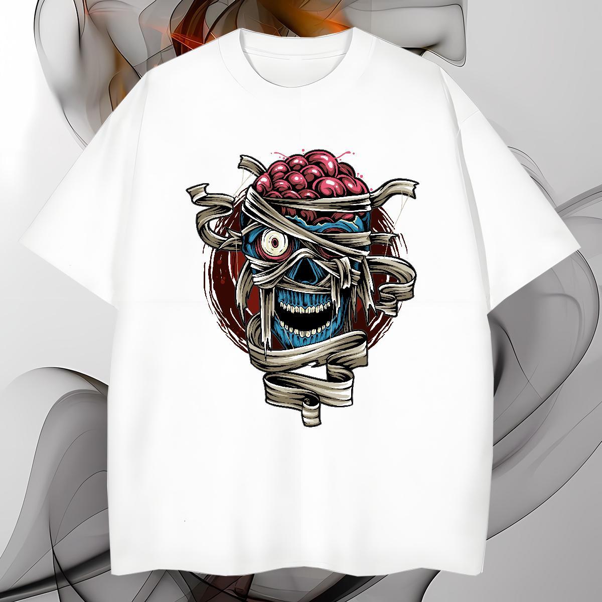 Unisex Men T Shirts skull Breathable Crew Neck Hip Hop Black White 230g Pure Cotton Men Tshirts 2024 DIY Tee Shirt