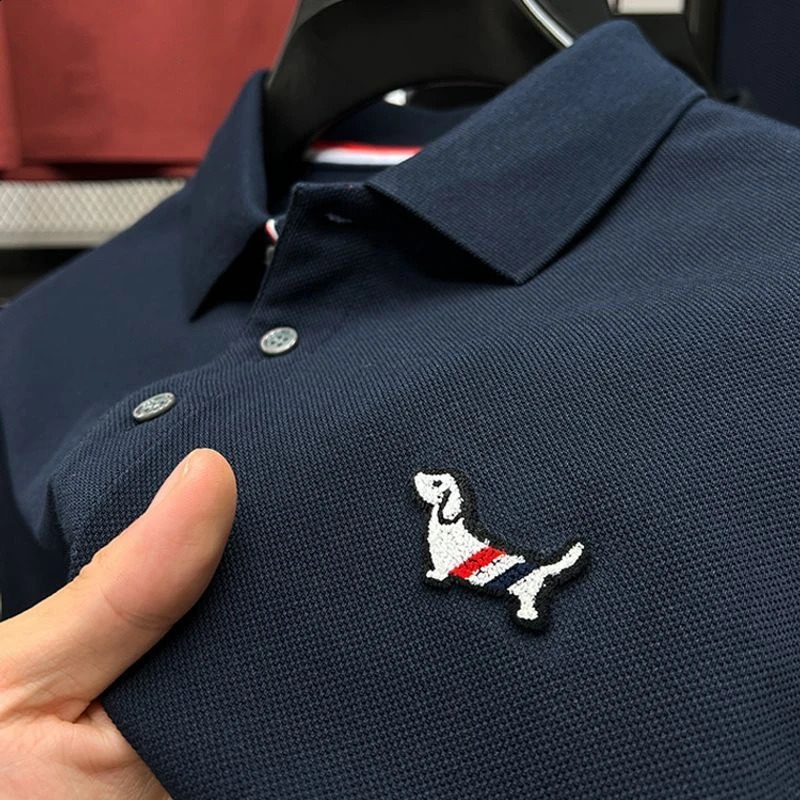 High fashion n dog embroidery polo shirt mens short sleeve T-shirt summer 100% cotton breathable loose casual Paul shirt 240820