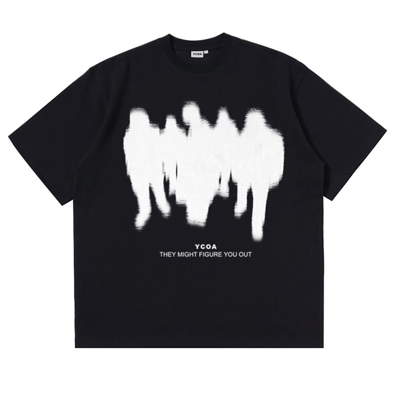 Mens T-Shirts Oversized Shadow Cotton Harajuku Goth Y2k Streetwear Tops Short Sleeve Korean Fashion Hip Hop Aesthetic Clothing 240819
