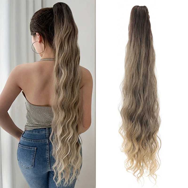 32 inch long soft natural water ripple curly clip ponytail suitable for girls made of high-quality synthetic fibers easy to wear W240817