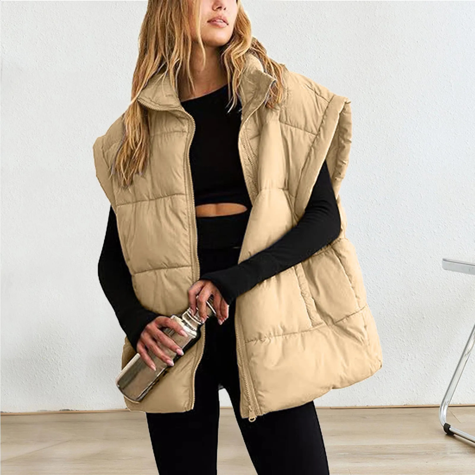 Winter womens apron jacket vest zipper thick warm autumn winter casual cotton puff 240819
