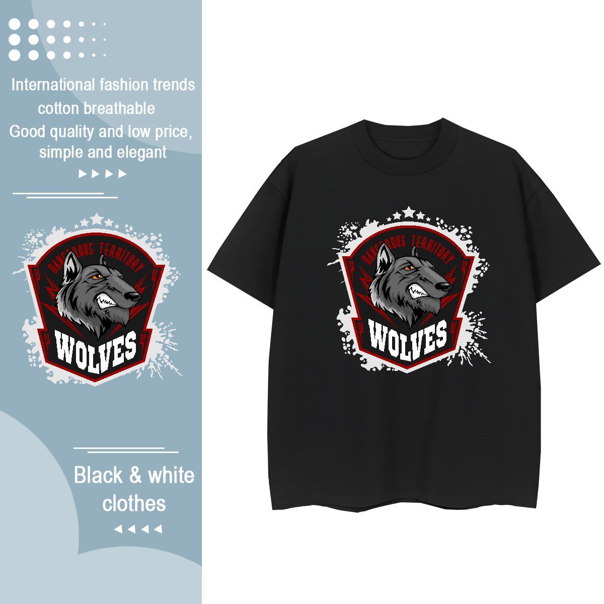 Popular T shirt wolf O Neck Short Sleeves Summer Casual Plus Size Cartoon 100% Cotton 230g Couples T Shirts Fashion Casual Clothings