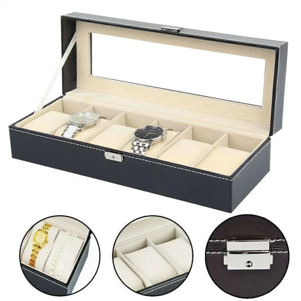 Mens 6 10 12 Mesh PU Leather Watch Display Box Collection Storage Rack 240812