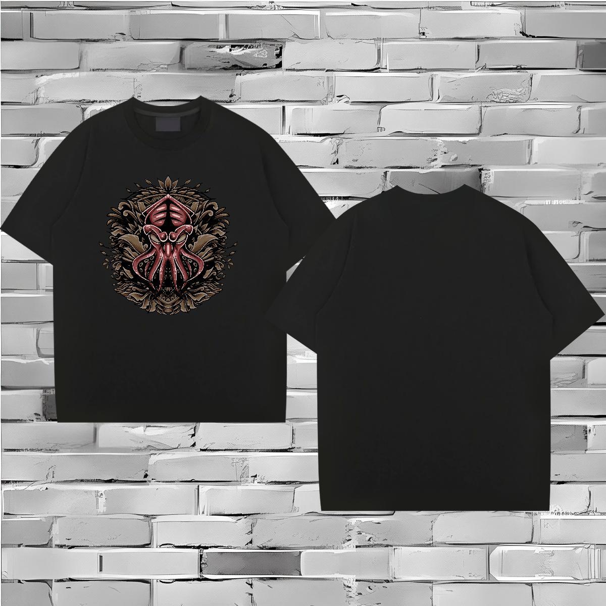 Fashion Design Tshirt for Man Woman octopus Sports Casual 230g Pure Cotton Tops Breathable Crew Neck Brand T-Shirts for Men Asian Size