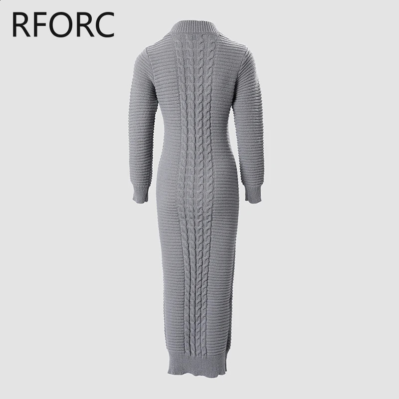 Women Solid Round Neck Long Sleeves Basic Maxi Knitting Skinny Dress 240819