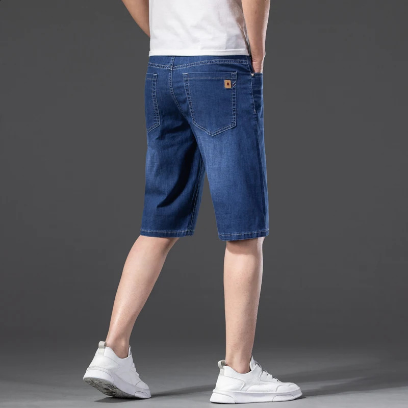 Classic style summer mens thin shorts Lyocell straight leg denim stretch fabric business casual 240819