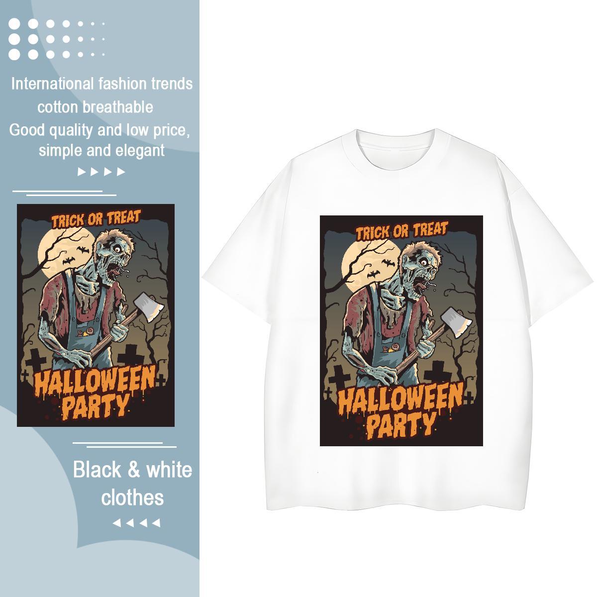 Free Shipping T Shirts Men halloween Breathable Crew Neck Street Wear Black White 230g Pure Cotton Tshirt for Man Woman 2024 Summer Tops Tees