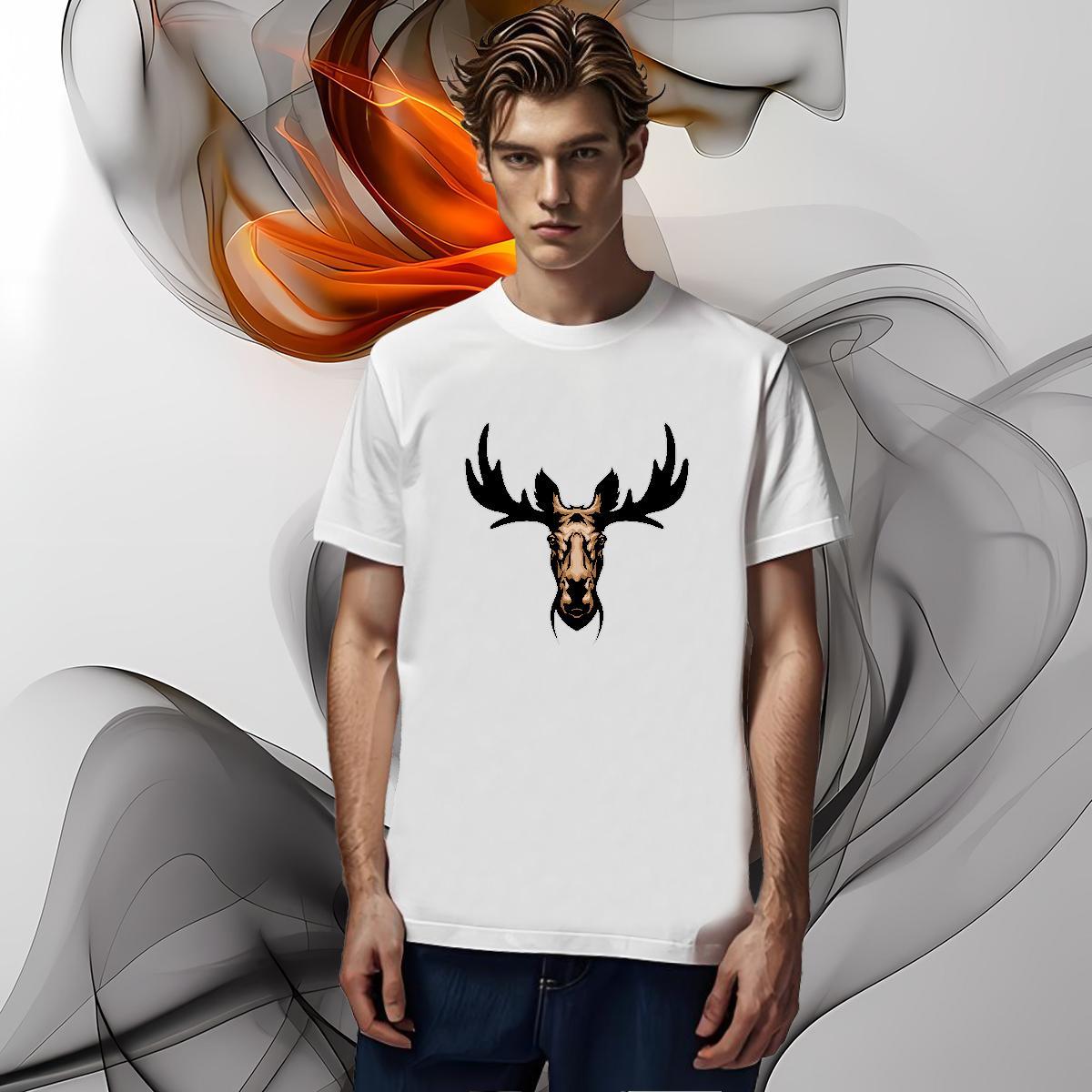 T Shirts Men 230g Pure Cotton deer Spring Summer Breathable Short Sleeve Plus Size Cartoon Mens Tshirts Fashion New Loose Fit Tees Shirts
