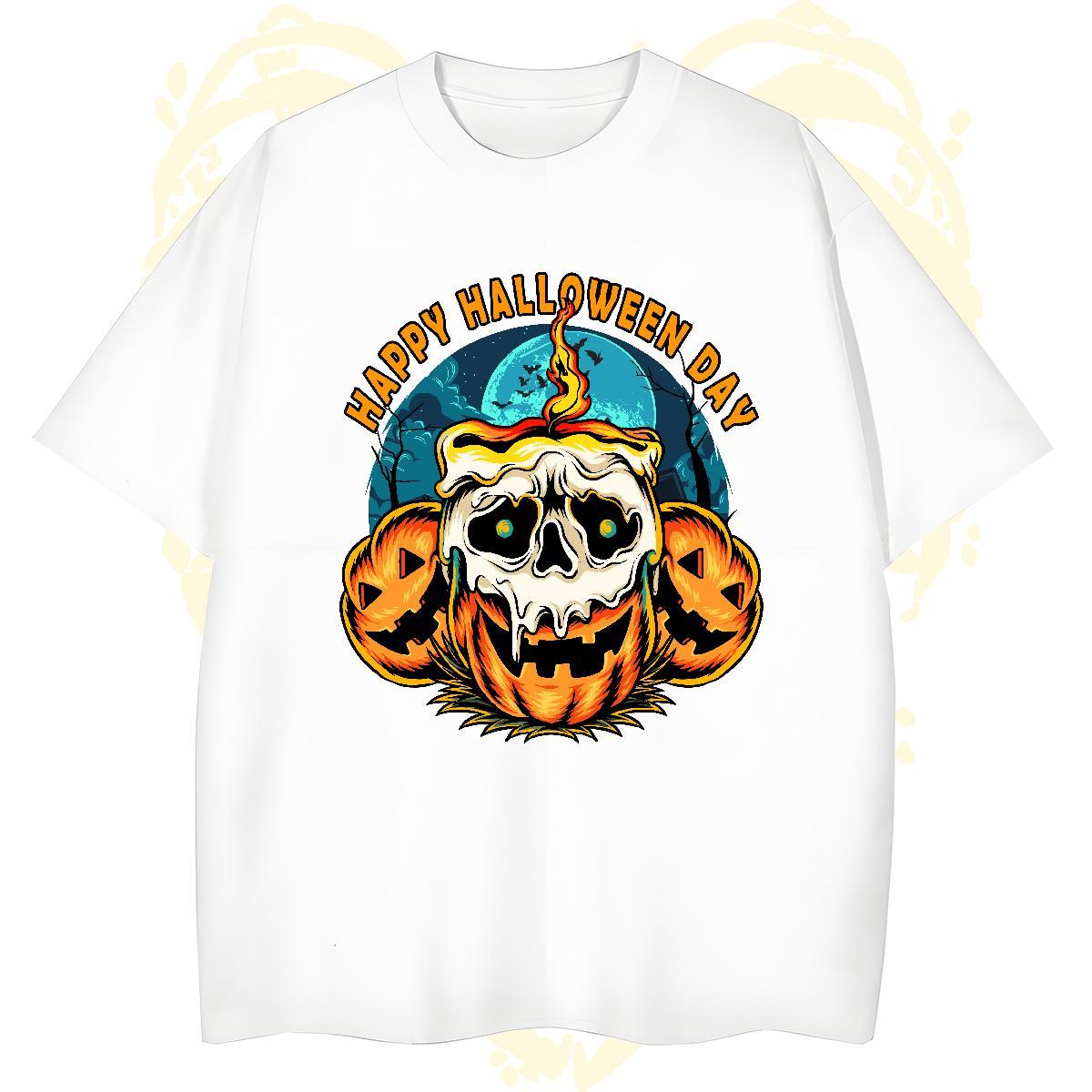 Free Shipping T Shirt For Man pumpkin Pure Cotton Casual Daily Wear Skull 230g Pure Cotton Men Tees Wholesale Top Tees
